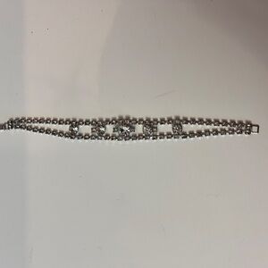 Coro Silver Chain Bracelet with Floral/Rhinestone Accents